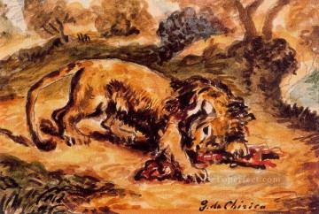 lion devouring a piece of meat Giorgio de Chirico Metaphysical surrealism Oil Paintings